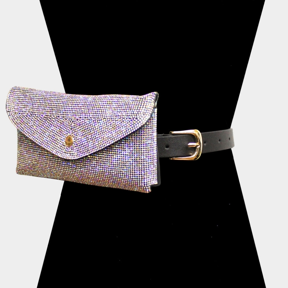 Colorful Abalone Crystal Rhinestone FannyPack Belt Purse Cute Fashion Clutch Bag